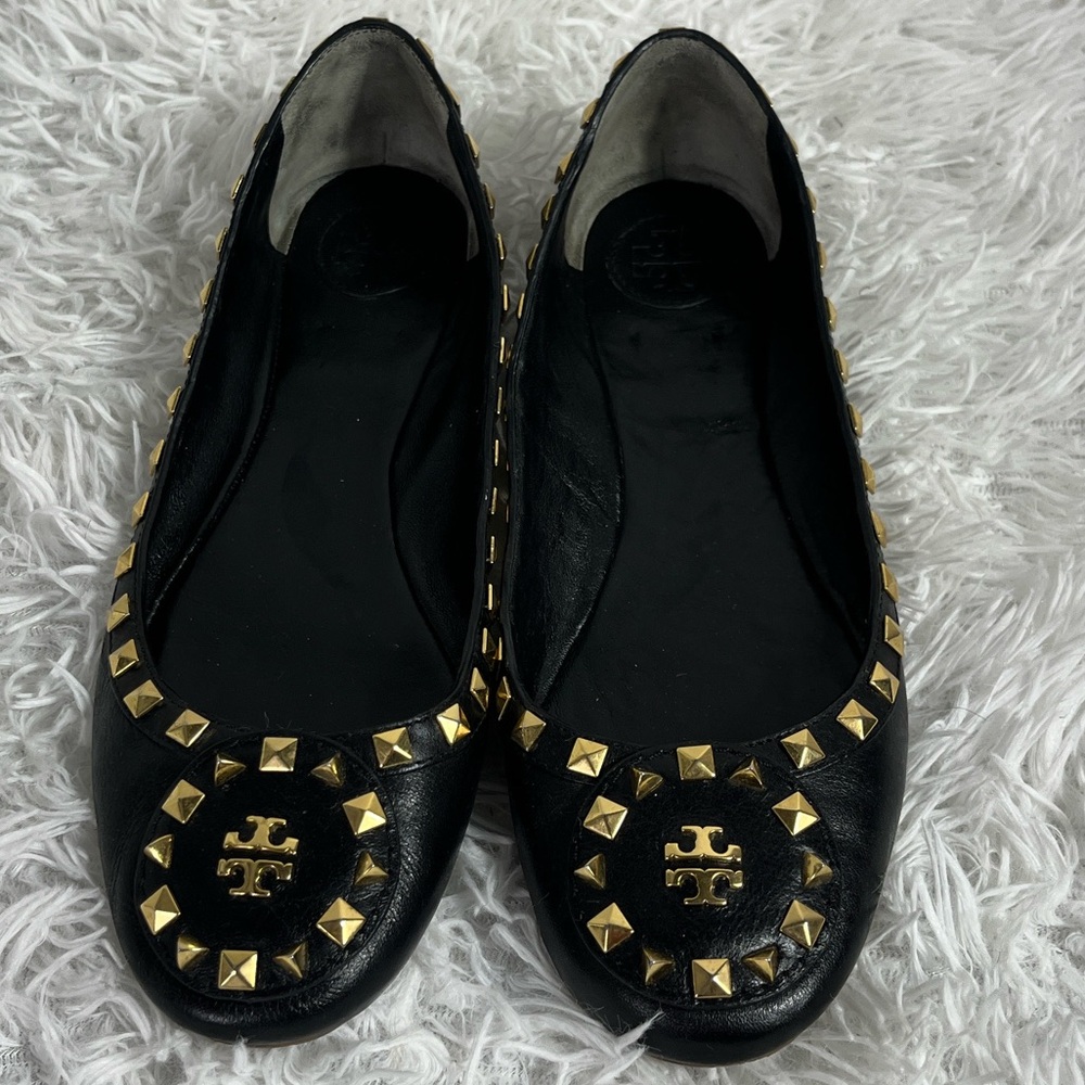 Tory Burch Black Flats Dale Gold Studs Flats - Picture 3 of 11